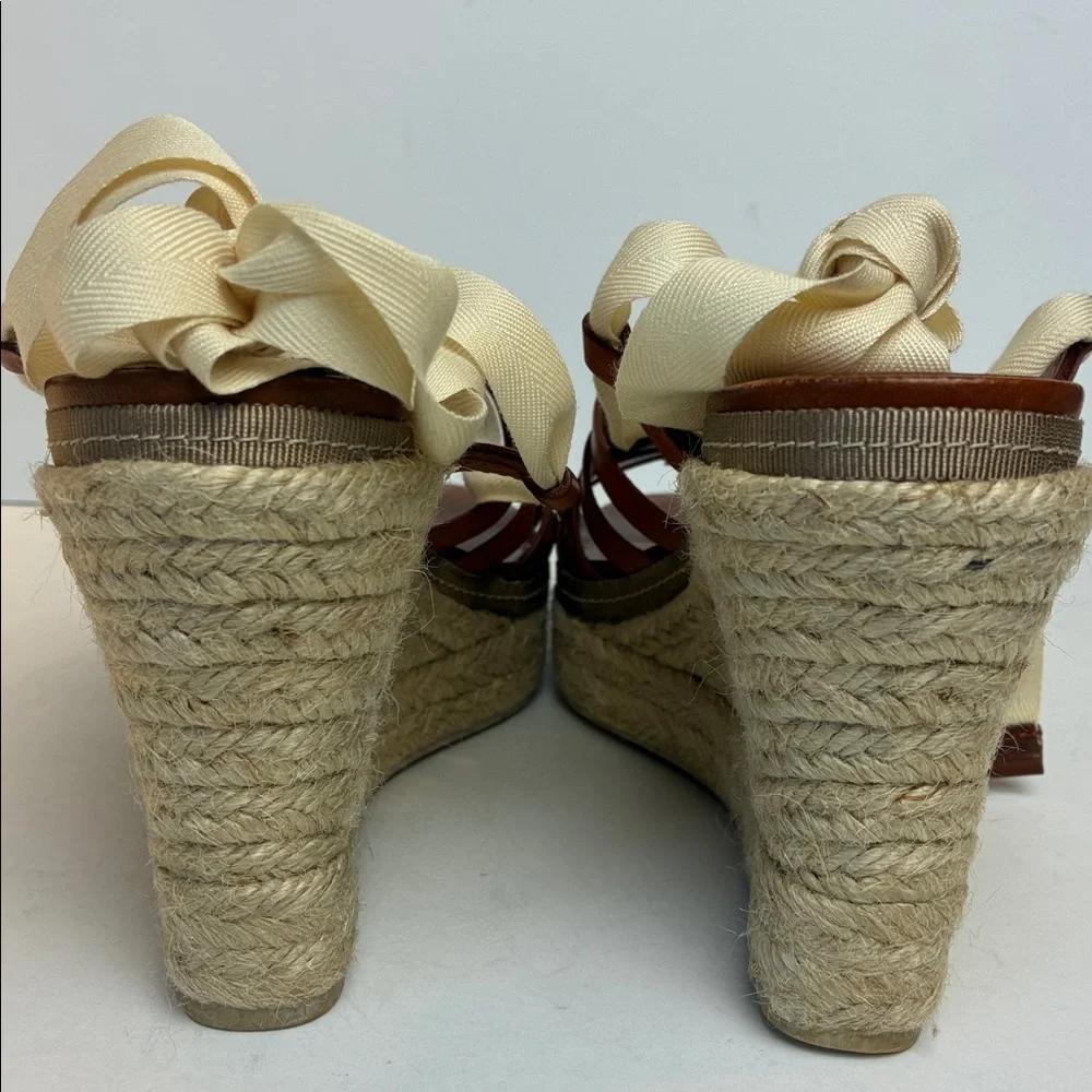 J.Crew Italian Leather Wedge Espadrilles Shoes Ballerina Straps 7 Vacation NWOB